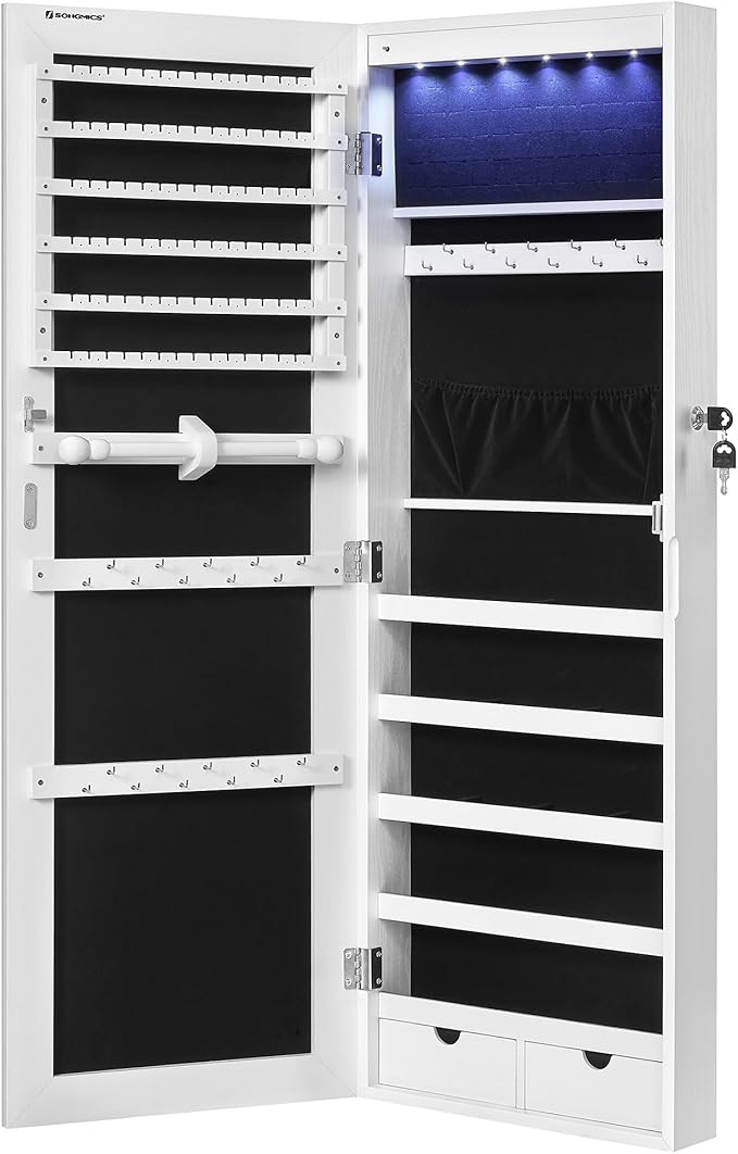 SONGMICS Mirror Jewelry Cabinet Armoire, Wall or Door Mounted, Lockable - Image 4