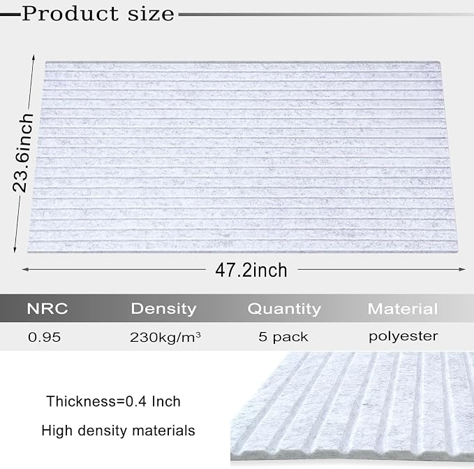 Large Acoustic Panels, 48"X24"X0.4" Sound Proof Foam Panels for Walls, Sound Dampening Panels, Soundproof Wall Panels for Home Studio&Office Decor. (Silver Grey, 5) - Image 2