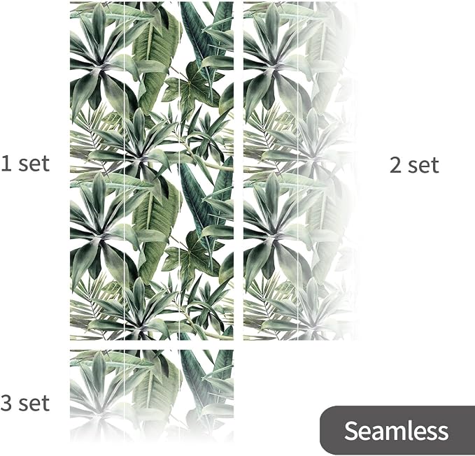 Tropical Peel and Stick Watercolor Green Leaves Wall Mural, Leather Textured Vintage Self-Adhesive Wallpaper for Accent Wall Decor, White Background, 46.3'' x 98.03'' - Image 4