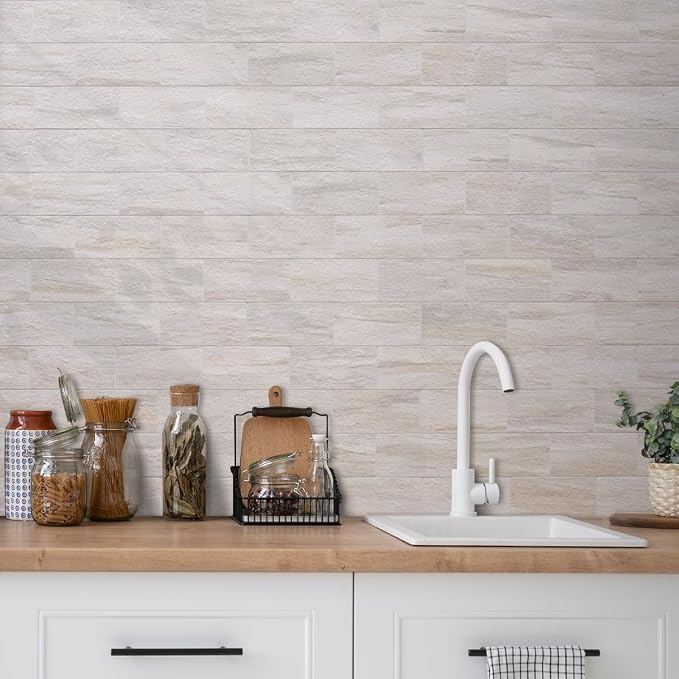 AULIGET 4-Piece Beige Slate Peel and Stick Backsplash Wall Tiles, 3" x 6" PVC Faux Stone Stick on Tile for Backsplash Kitchen, Bathroom, Laundry Room, Camper, Fireplace - Image 2
