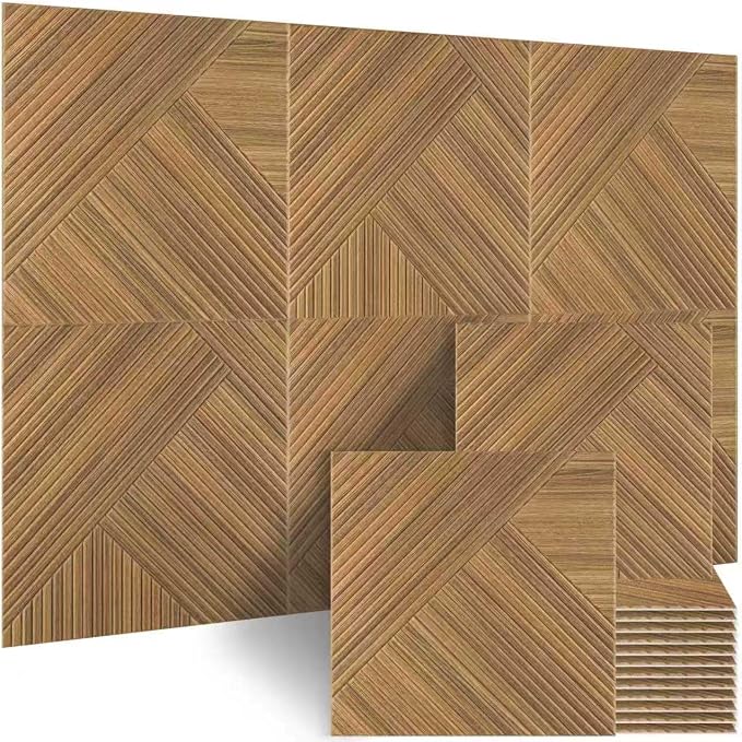 BUBOS 6 Pack Wood Wall Panel,23.6"x23.6" Peel and Stick Faux Acousitc Panel | Luxury Teak Woodgrain Textured Panel for Wall & Home Decor - Self Adhesive Sound Absorbing for Studio,Office, Living Room by BUBOS