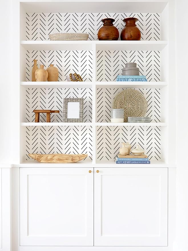 Orainege Black and White Wallpaper Peel and Stick Wallpaper Geometric | Modern Herringbone Contact Paper for Bathroom Bedroom 17.7in x 590.5in Self Adhesive Wallpapers Removable - Image 5