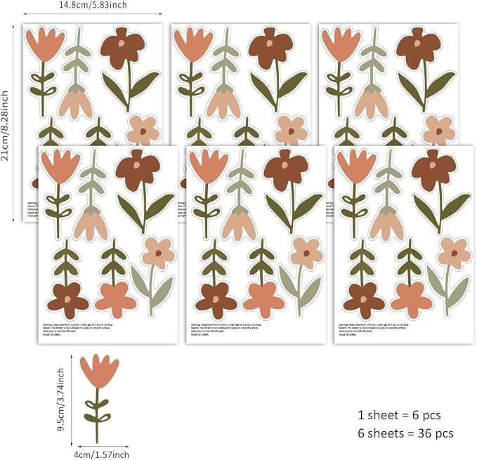 Boho Wall Stickers Girls Bedroom Removable Wall Decals Nursery Kids Room Decor Vinyl Murals DIY Cute Decorations 6 Sheets - Image 9
