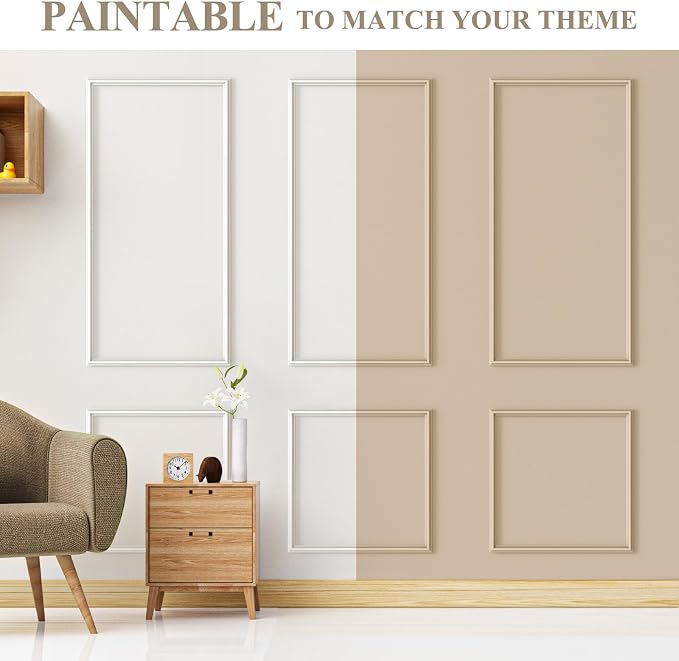 3 Sets Peel and Stick Wall Molding Kit, Premade Wainscoting Panels | Interior Wall Moulding Decor, Ready to Assemble Accent Panel, 54 x 24In, 24 x 24In - Image 4