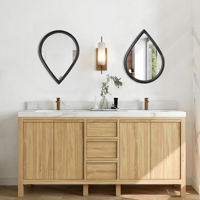 Wood Frame Teardrop Mirror Black Wall Hanging Mirrors Farmhouse Small Decorative Mirrors Oval Unique Mirror for Bathroom Living Room Entryway Hallway - Image 6
