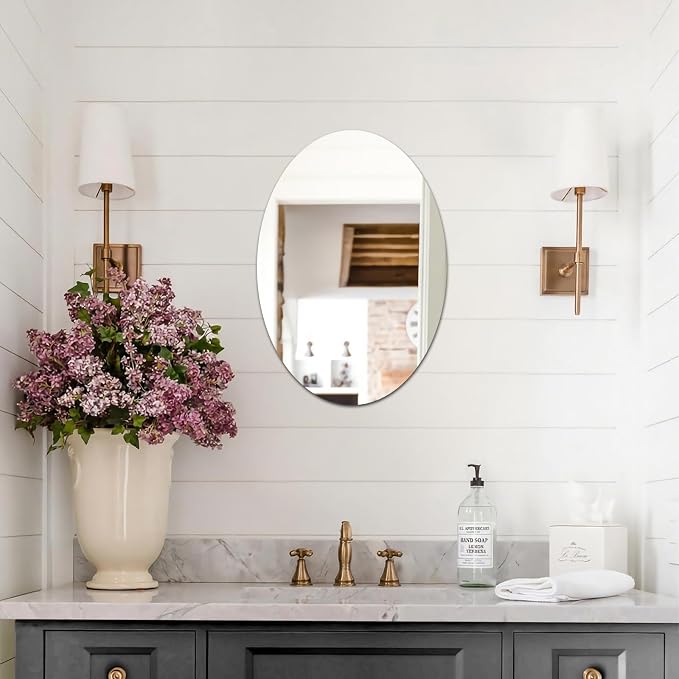 16.5 x 13 inch Frameless Oval Wall Mirror for Bathroom Sink - Image 8