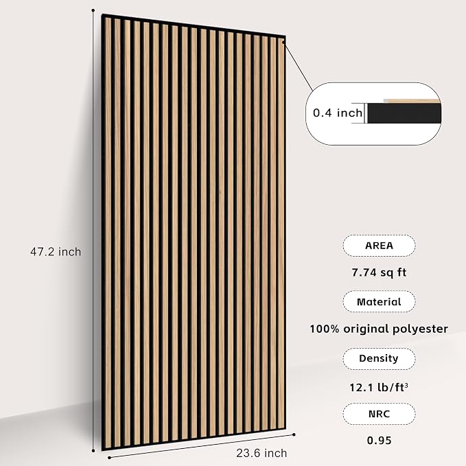 WoveN SounD Acoustic Wall Panels, Natural Oak, 10 Pack, 47.2x23.6 in | Self-Adhesive, Peel and Stick, NRC 0.95, Premium Sound, Echo Proof, Slat Decor, Studio, Home, Office, Media Room - Image 3