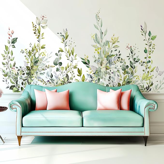 Green Plants Leaves Wall Decals Peel and Stick, Large Floral Flowers Wall Stickers, Removable Vine Home Decor Art for Bedroom Living Room Classroom Office - Image 3