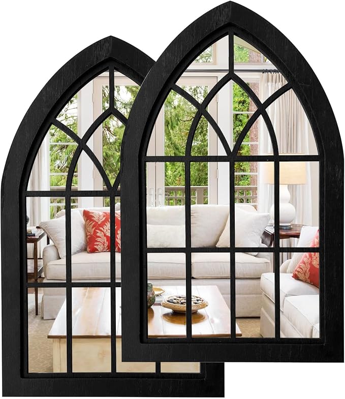 ZEXUIRU 2 Set Rustic Wall Mirrors for Bedroom Bathroom Living Room Entryway Wood Farmhouse Easy to Hang Framed Decorative Accent Hanging Wall-Mounted Mirror Set for Living Room - Black by ZEXUIRU