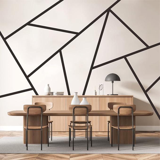 Striped Wall Decals Geometric Line Wall Stickers Black Decal Peel and Stick | Modern striped wall decor, minimalist line art wallpaper, removable vinyl art mural, self adhesive, for living room bedroom by Easma