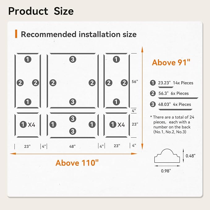 Upick Peel and Stick Wainscoting Pre-Cut Wall Molding Kit, 23"x56", 6-Frame | PS Panels,Moisture Resistant,Pre-Primed,DIY Installation,Accent Walls,Living Room,Hallway,Bathroom,Trim for Walls - Image 6