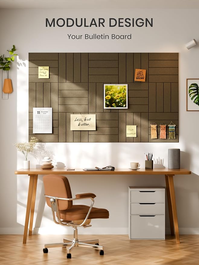 Bumusty 36"x 24" Large Felt Bulletin Board Tiles, Earth Brown | 6-Pack Cork Board Alternative, Wall Decor, 30 Pushpins, 30 Adhesive Tabs, Vision Board, Office, Classroom, Home, Dorm - Image 7