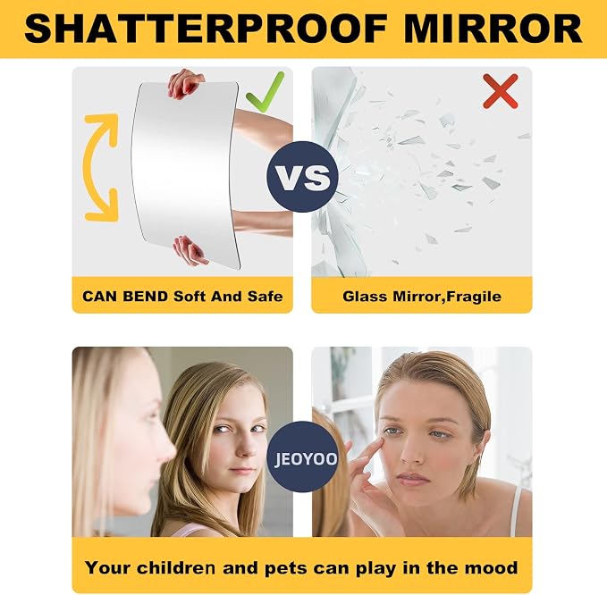 JEOYOO Wall Mirror Full Length, on Door Mirrors, Cheap Mirror Acrylic, shatterproof Gym Mirrors for Home Gym, 8"X8"-4 Pcs, Workout Non Glass Mirrors for Bedroom, Over Door Mirror Kids - Image 6