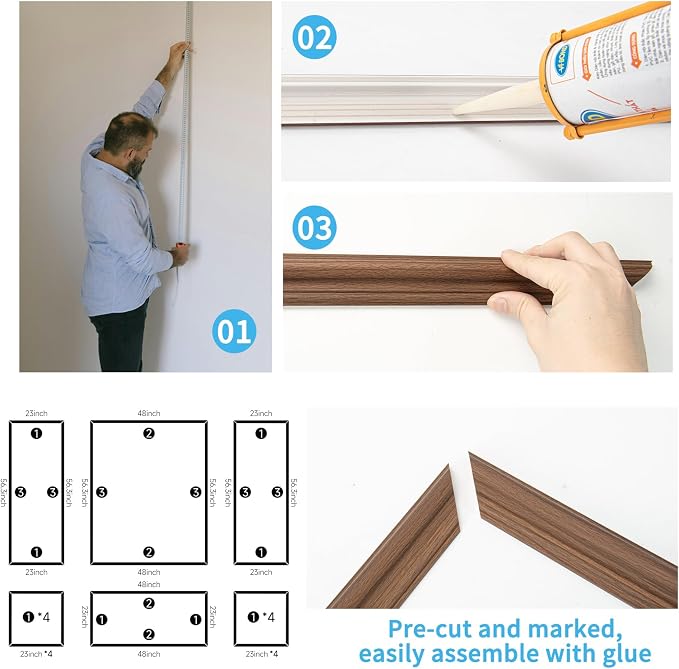 Art3d Pre-Cut Wall Molding Set of 6 pcs, 3 Top 3 Bottom, Walnut | Ready-to-Assemble Wainscoting Panel, High-Impact, Precision Pre-Cut, DIY-Friendly, Ideal for Indoor Wall Decor, Accent Walls - Image 8