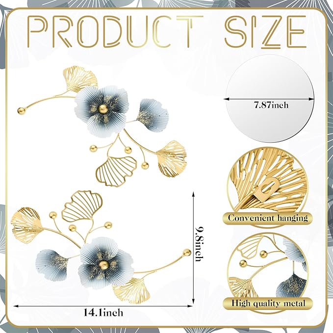 Tandefio 3 Pcs Metal Decorative Wall Mirrors for Living Room Metal Ginkgo Leaf Mirror Modern Creative Wall Decor Art Hanging Decor Mirror for Entrance Bedroom Living Room(Vintage Gold,16.inches) - Image 5