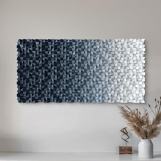 LIUZEYUE Oversized Wood Block Wall Art, Dramatic Tonal Texture | modern wall sculpture; graphite and silver gray, hand-finished color; corporate lobby visual wall anchor; 39.4 x 78.7 in - Image 7
