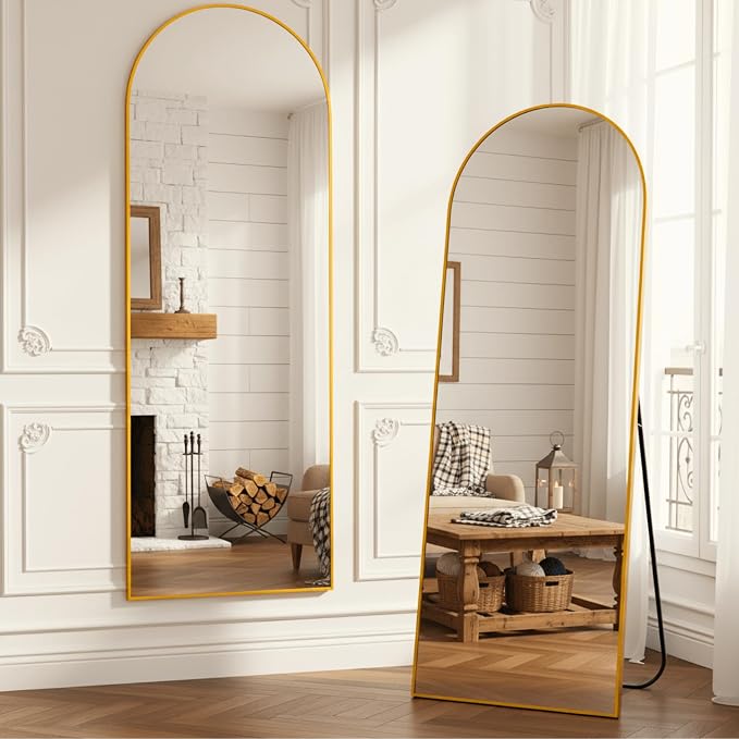 Alpen Gold Arched Full Length Mirror, X-Large 64x21 Floor Mirror with Stand - Image 2