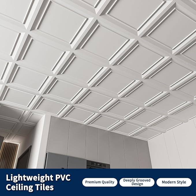 Art3dwallpanels Ceiling Tiles 24 Pack, 24 x 24 Inch, White | Drop Ceiling Tiles, High Grade PVC Wall Panels, Drop in, Fire Rated, Waterproof, Light Weight, Cover 96 Sq.Ft - Image 4