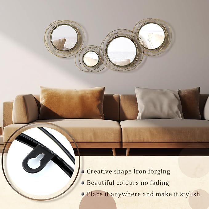 Hicarer 4 Pcs Decorative Wall Mirror Round Modern Circle Mounted Mirror Metal Wall Art Decor for Bedroom Living Room Entryway Dining Room Hallway (Bronze) - Image 6