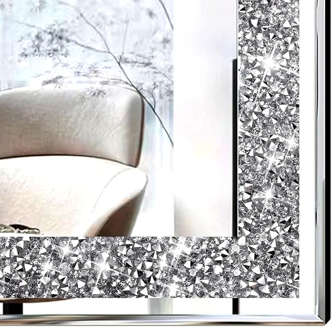 2 Piece Wall Mirrors, Crush Diamond Mirrors Decor, Silver Decorative for Living Room Bedroom, Bathroom. (12”x12”) - Image 2