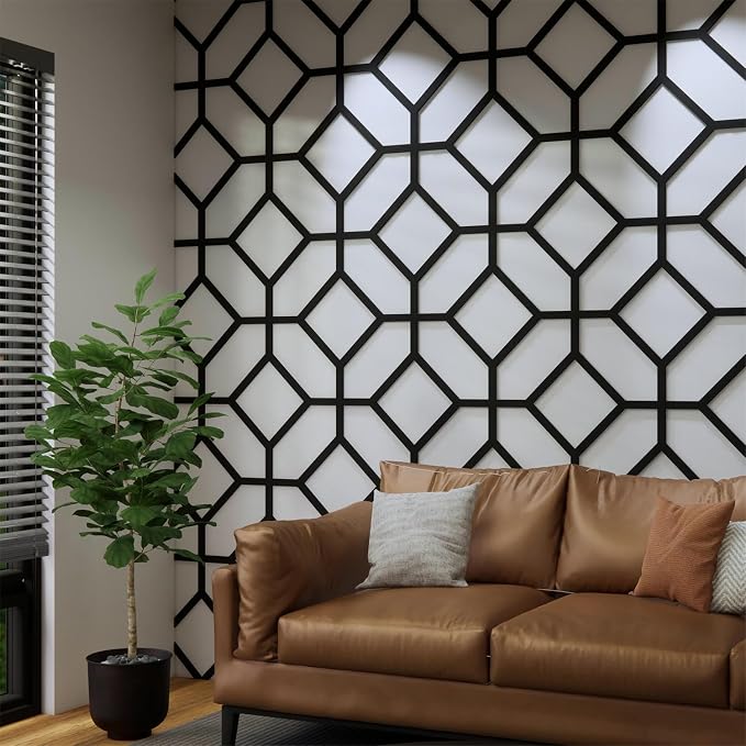 8PCS PVC Modular Decorative Fretwork Wall Panels for Living Room Lobby Bedroom, Cross Grid Black Matte Finish by Unknown