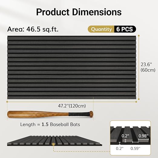 TONOR Wood Wall Panels for Interior Wall Decor-6 Pack 47.2" x 23.6" | Wood Slat Acoustic Panels-46.41ft², Soundproof Wall Panels for Noise Cancelling and Decoration, Living Room, Office, Black - Image 4