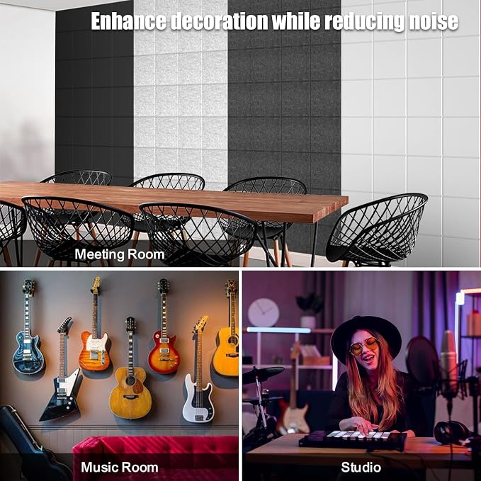 Sonicism 12 Pack Acoustic Wall Panels with Self-Adhesive, 12" X 12" X 0.4" Sound Proof Foam Panels, Decorative Soundproof Wall Panels, Sound Proof Absorbing Tiles for Home & Offices, White - Image 8