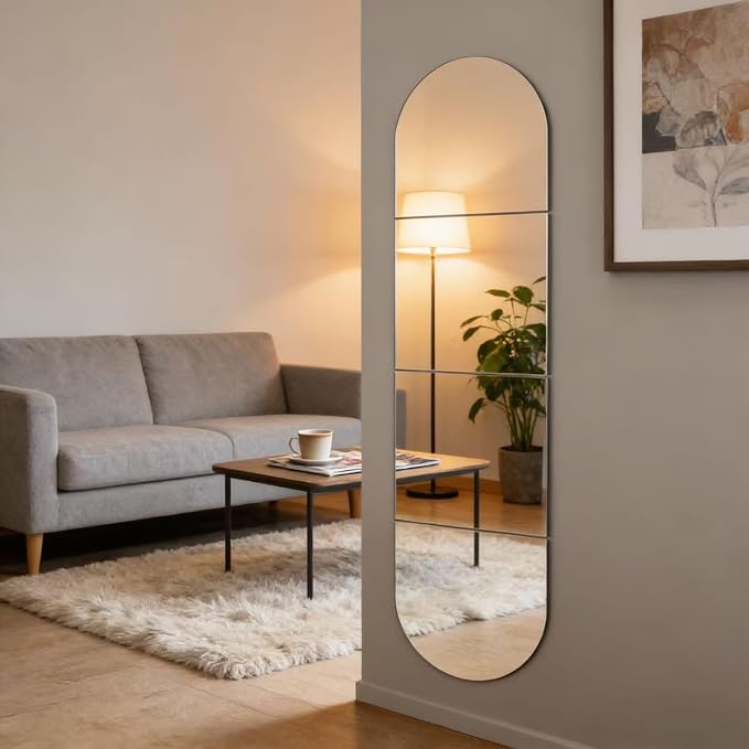 8-piece set of acrylic wall mounted mirrors, 10x10 inch self-adhesive frameless square combined with curved makeup lenses, flexible plastic lenses for bedrooms, home use, gym doors (8pcs - 10‘’×10’) - Image 8
