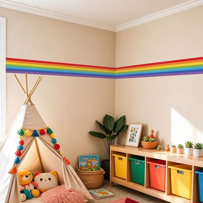 Rainbow Self-Adhesive Wall Border Sticker Nursery Peel and Stick Baseboard Tape Removable Waterproof Home Decoration Living Room Decals - Image 2