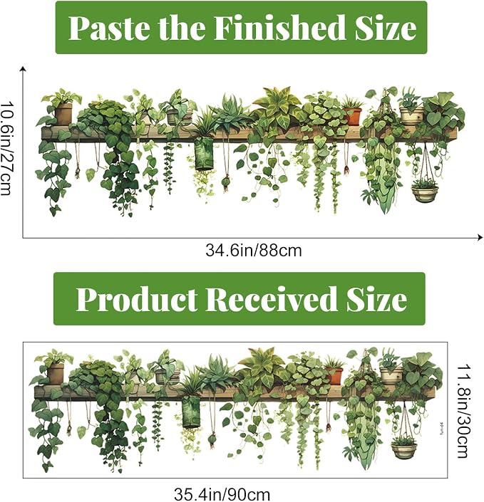 Nature Green Plants Peel and Stick Wall Decals Wallpaper, Removable Wall Decals Shelves Green Plants Vinyl Art Wall Stickers & Murals for Living Room Kitchen Bathroom Decoration (A-Green) - Image 3