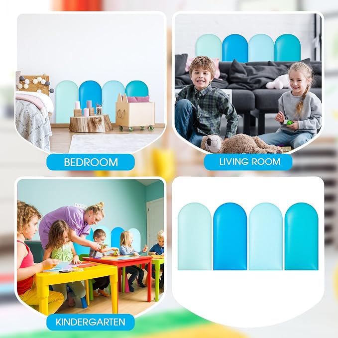 Jetec 4 Pcs Kids Wall Padding Panels, 1.18 Inch Thick Foam Wall Protector, 15.75 x 7.87 Inch Soft 3D Blue Safety Panels for Nursery & Playroom - Image 5