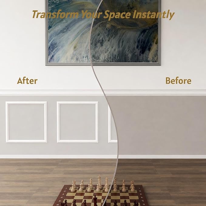 Peel and Stick Wall Molding Set, 4 Frames, 24 x 24 Inch | Four 24 x 24 in pre-cut frames add balanced geometric detail to accent walls, bedrooms, entryways, and dining rooms. - Image 3