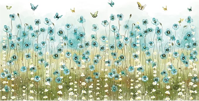 LiveGallery Blue Flowers Wall Decals White Daisy Wall Stickers DIY Peel and Stick Butterfly Plants Wall Sticker for Baby Kids Girls Bedroom Nursery Living Room Office Corners Skirting Lines - Image 8
