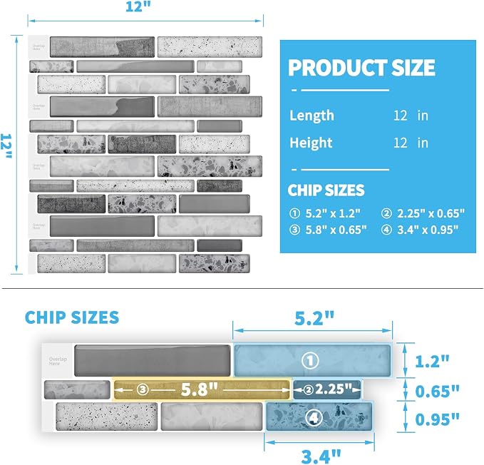 Art3d Stone Peel and Stick Backsplash, 10-Sheet, 12" x 12", Grey Marble | Lightweight, Self Adhesive, Moisture Resistant, Easy to DIY, Modern Style, for Kitchen, Bedroom, Ideal for New Home Buyers - Image 2