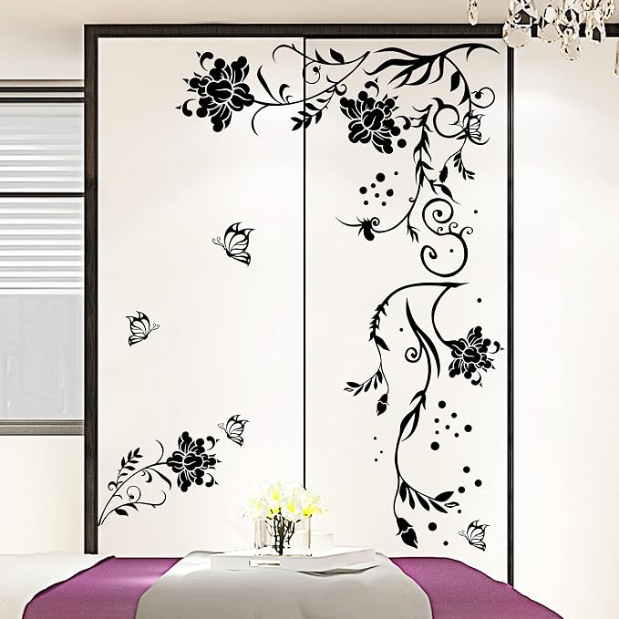 LiveGallery Black Vines Wall Decals Flowers Wall Stickers Twigs Vine Wall Decal DIY Removable Vinyl Chrysanthemum Wall Decor for Baby Kids Girls Bedroom Living Room Offices TV Sofa Background Home - Image 6