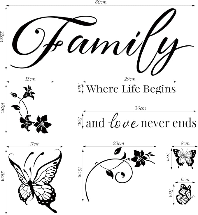 SHUCHING Family Wall Decal for Living Room, Quotes Wall Sticker | Black Flower Vine Wall Decor Art for Sofa TV Background Bedroom Kitchen - Image 5
