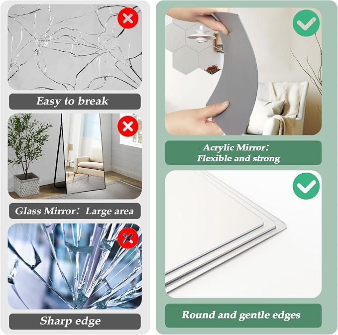 Abyssaly 4 Pack Acrylic Mirror Tiles, 3D Hexagon Peel and Stick Mirrors - Image 4