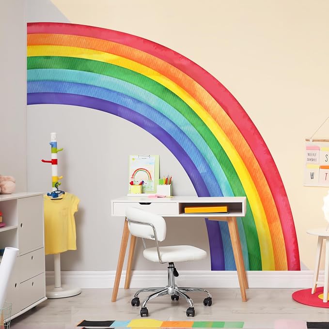 Supzone Large Rainbow Wall Decals, Mural Watercolor Half Rainbow Wall Stickers Peel and Stick Vinyl Wall Art Decor for Girls Bedroom Kids Nursery Living Room Playroom Toddler | Peel and Stick Vinyl Wall Decor for Girls Bedroom Kids Nursery Living Room ... - Image 5
