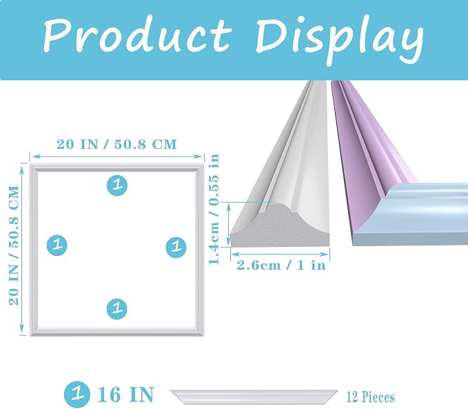3 Set Panels Peel and Stick Premade Wainscoting Accent Wall Panels for Interior Wall Decor Easy DIY Build and Picture Frame Door Decor White (20 x 20 in) - Image 2