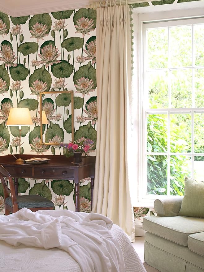 Orainege Floral Wallpaper Peel and Stick Floral Contact Paper Boho | 16.9inx196.8in Lotus Flower Wallpaper Removable Self Adhesive Wall Paper for Bedroom Cabinets Decorative - Image 6