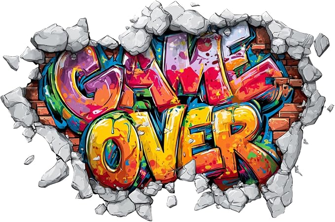 Game Over Wall Decals Stickers, Graffiti Letter Wall Art Peel and Stick, Removable Vinyl Wall Decor for Bedroom, Living Room, Office, Home Decoration by THISFIND