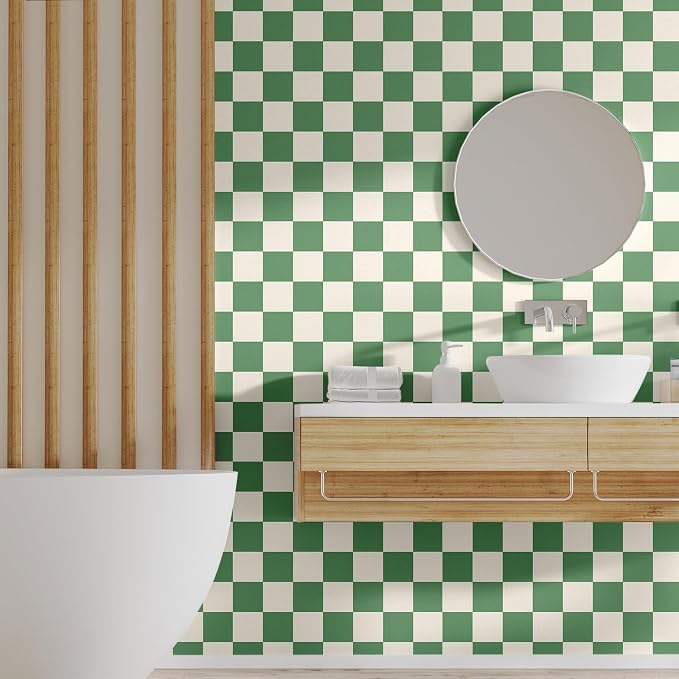 Drydiet Green Checkered Peel and Stick Wallpaper 15.75'' X 197" | Plaid Funky Checkered Contact Paper, Waterproof Contact Wallpaper, Vintage Gingham Decor for Room Bathroom Cabinet, Trendy - Image 7