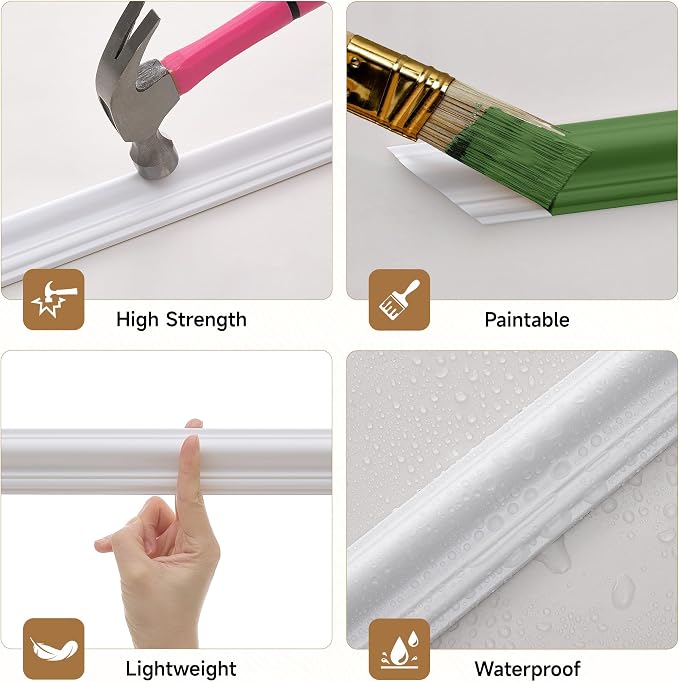 INMOZATA Pre-Cut Peel and Stick Wall Molding, 50" x 20",50" x 40" | Strong Adhesive, Paintable, Easy to Install, Wainscoting Panel for Interior Wall Decor Living Room Bedroom Hallway - Image 3