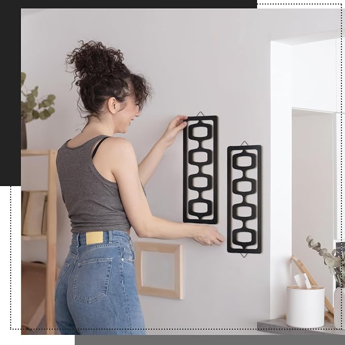 CroBlissful 2 Pcs Mid Century Modern Wall Art Wood Mid Century, Black | Elegance Decor Accents, Abstract Wall Sculpture, Geometric Panels for Interior, Panel Art for Home Living Room - Image 4