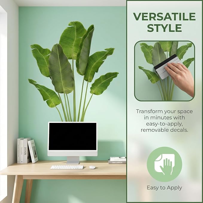 VOSAREA Green Plant Wall Decal Peel and Stick – 3D Realistic Potted Plant Wall Sticker – Removable Waterproof Greenery Stickers & Murals for Bedroom Living Room Office (35.37X15.72Inch) - Image 8