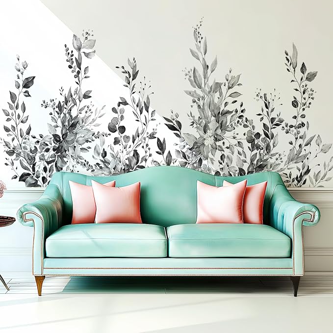 Black Plants Leaves Wall Decals Peel and Stick, Large Floral Flowers Vinyl Wall Stickers, Removable Vine Home Decor Art for Bedroom Living Room Classroom Office - Image 3