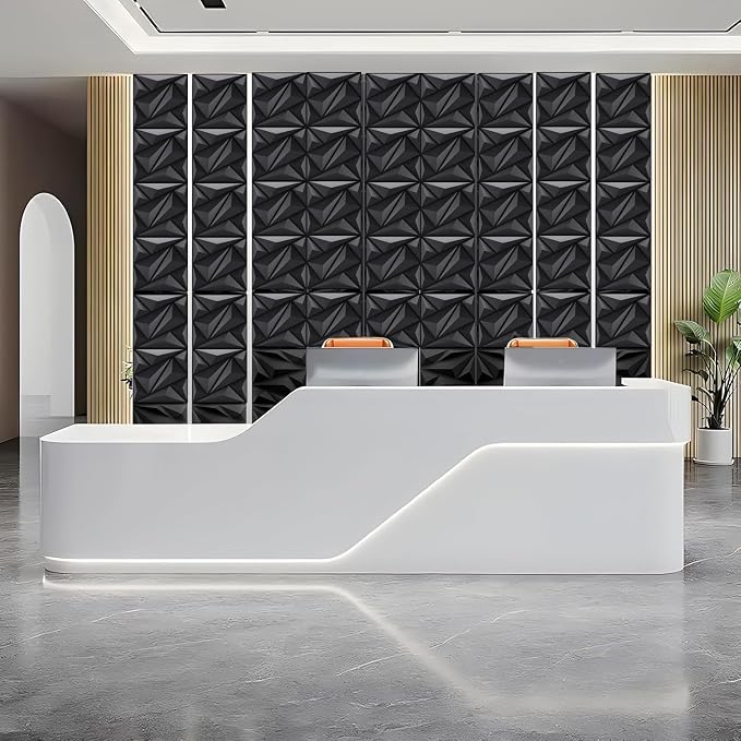 Heikki 30 Pack 3D Wall Panel for Interior Wall Décor, PVC Flower Textured Wall Panels for Living Room Bedroom Hotel Office, 11.8"x11.8", Double-sided Tape (Black-DJZ) - Image 6