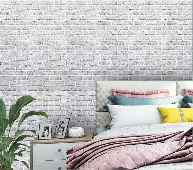 Hopeak White Brick Wallpaper, Self-Adhesive Peel and Stick Wallpaper Waterproof and Removable Good for Home Decoration and Furniture Renovation (17.5 x 394Inch) - Image 4