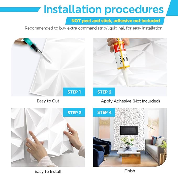STICKGOO 3D Wall Panels, Champaign Gold Diamond Design, 19.7" x 19.7" | Accent Wall Panels for Interior Wall Decor, Living Room, Lobby, Bedroom, Office, Cover 32.4 Sq.Ft - Image 7
