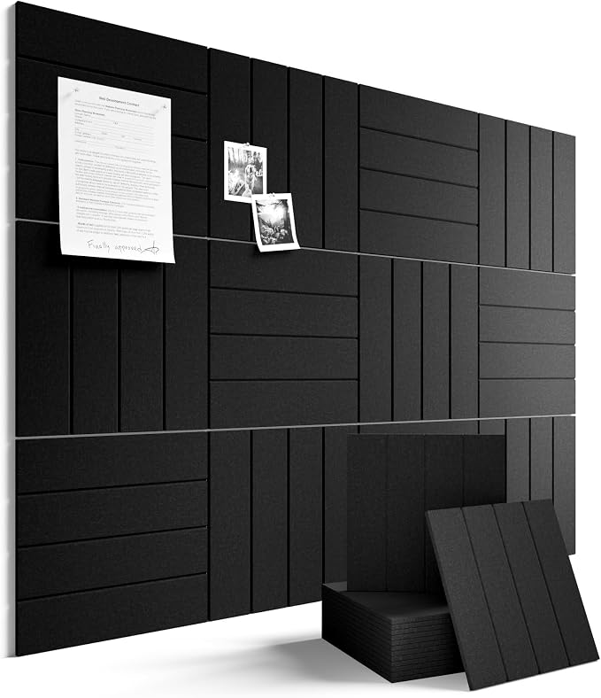 Fluxynara 48" x 36" Large Felt Bulletin Board, Black | 12 Pack Cork Board Alternative with 60 Safe Adhesive Tabs, Pin Boards for Wall Decor, Home, Office, Classroom,Dorm by FLUXYNARA